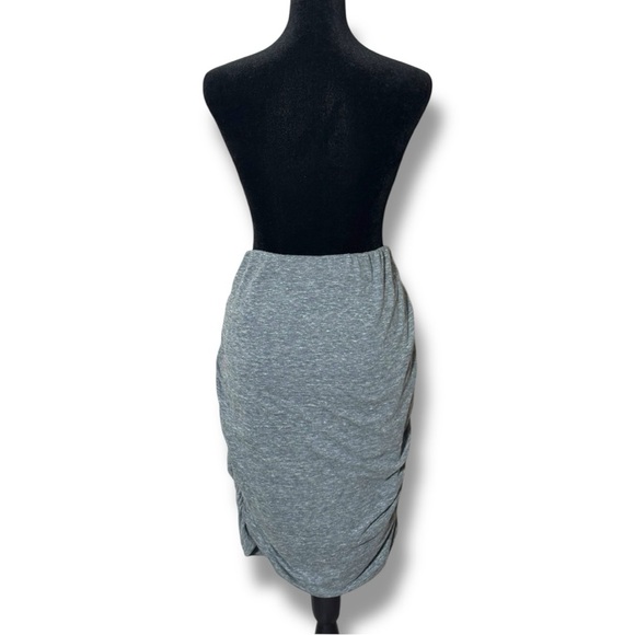 Old Navy Heather Gray Ruched Midi Bodycon Stretch Elastic High Waist Comfy Skirt - Picture 7 of 15